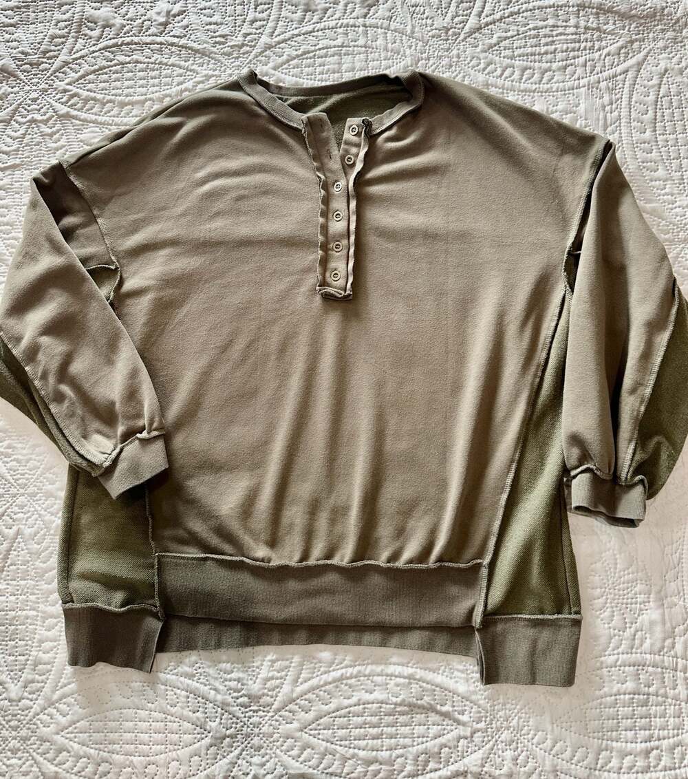 Oversized Henley French Terry Sweatshirt - Brown Unisex XL